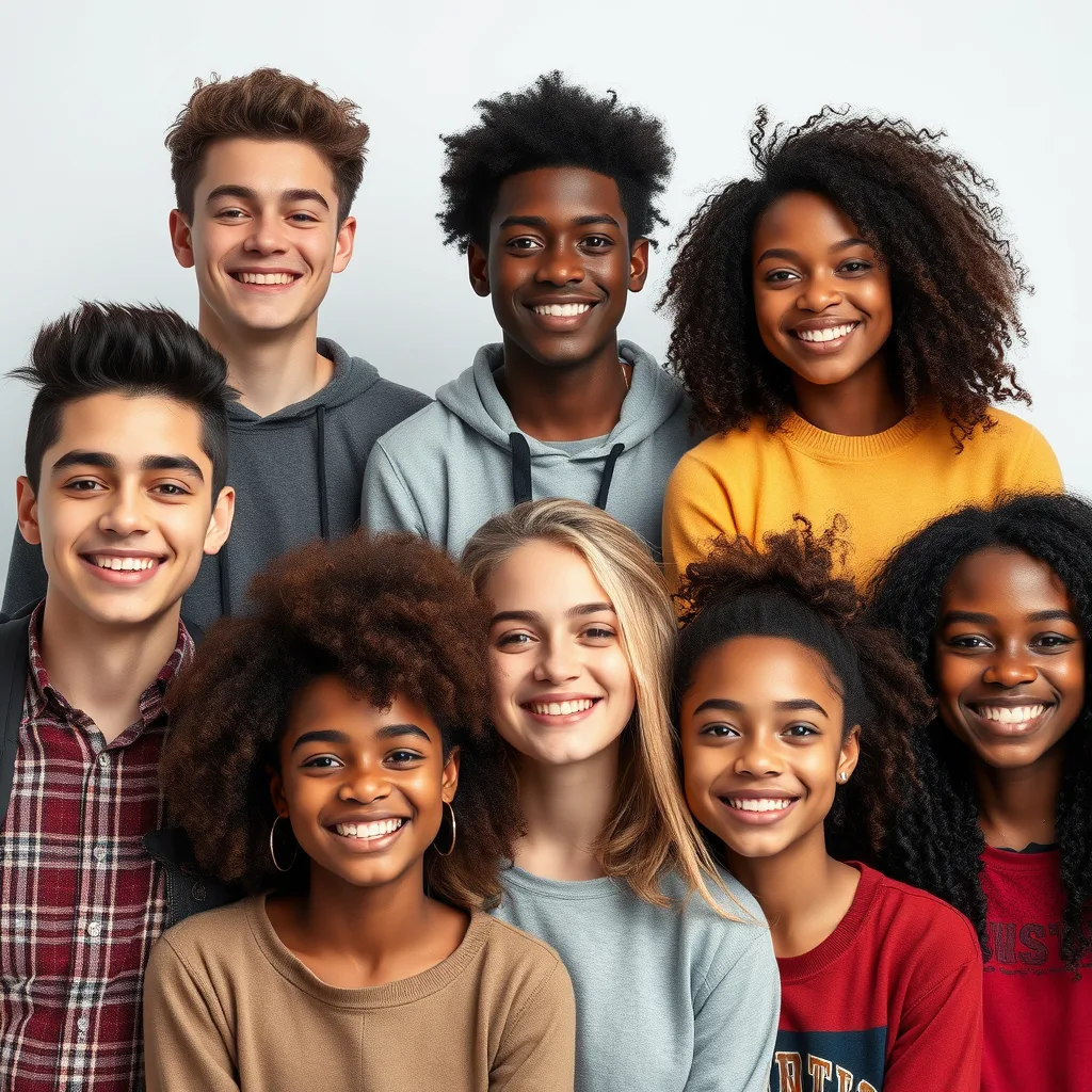 A group of young individuals, smiling and embracing positivity, symbolizing their journey towards overcoming moral OCD symptoms.