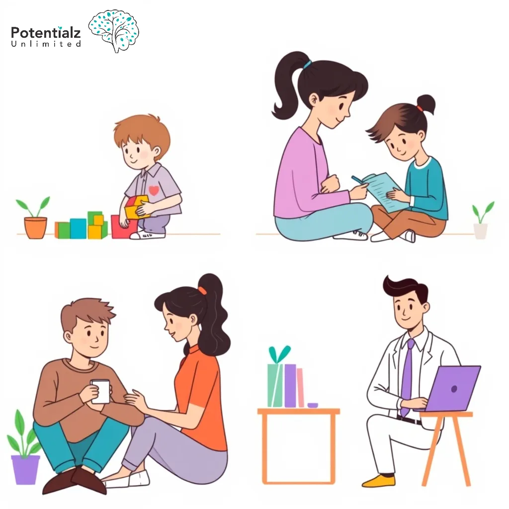 The journey of cognitive development: From playful blocks to thoughtful work, each life stage embraces learning and growth.