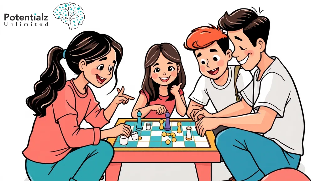A family enjoys a lively and engaging board game session, turning learning into fun.