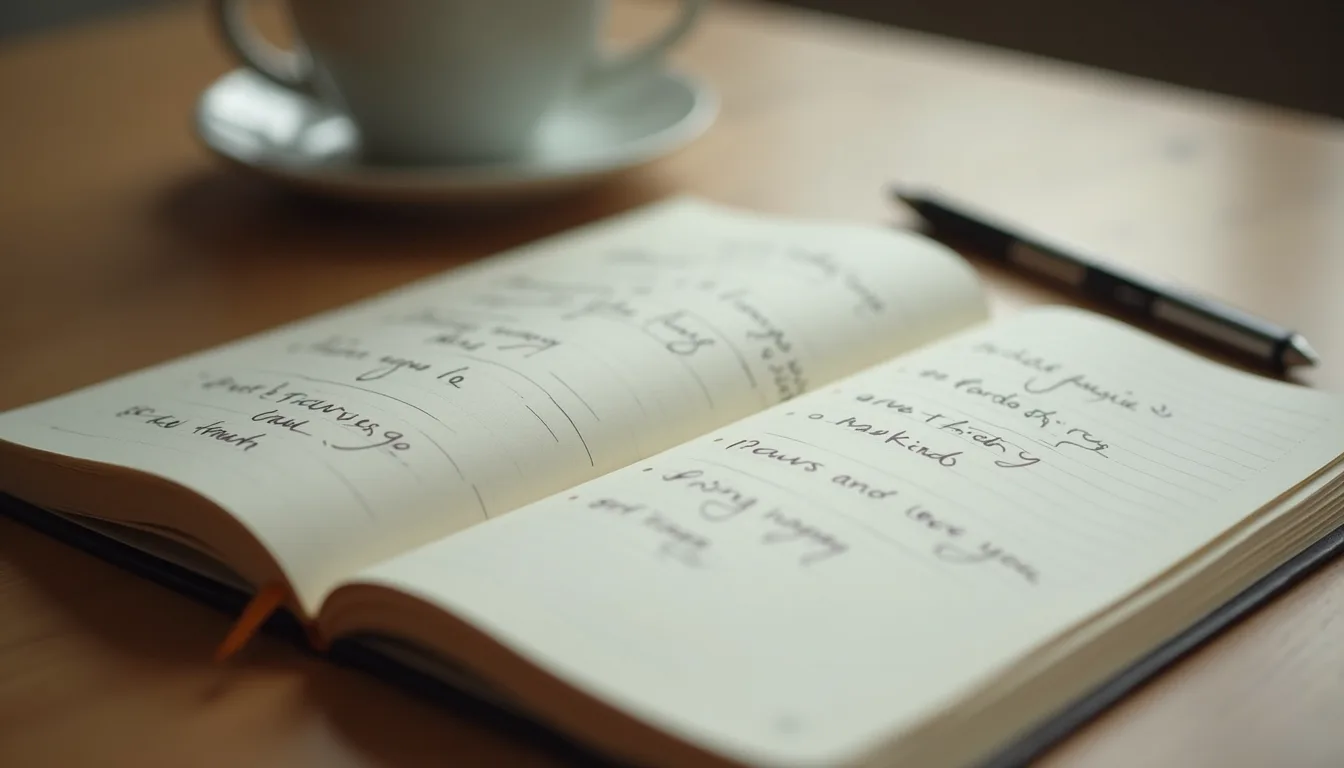 Close-up view of a journal with gratitude entries