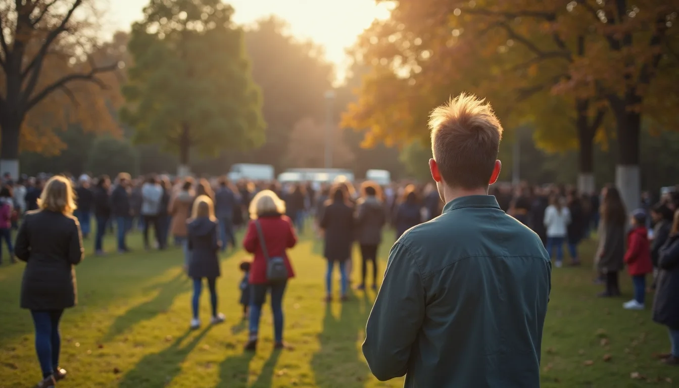 High angle view of a community gathering in a park