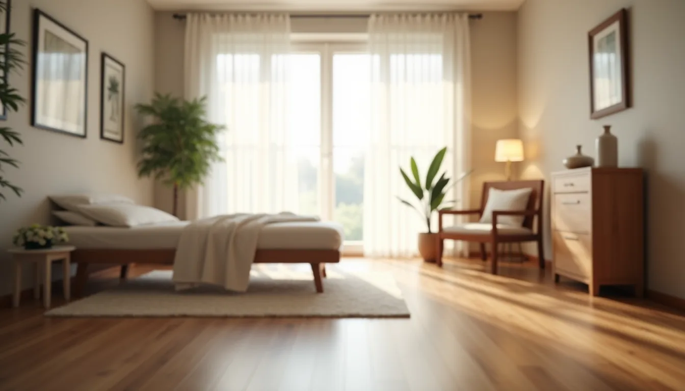 Eye-level view of a serene therapy room