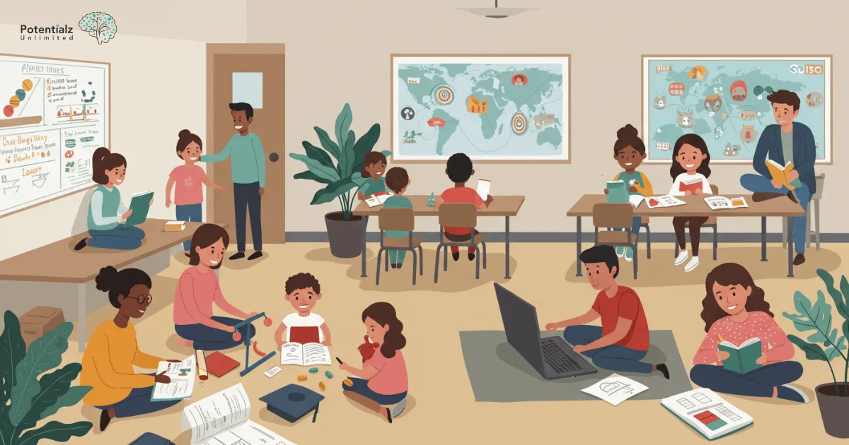 Diverse families engaged in various educational and cultural activities at a community centre