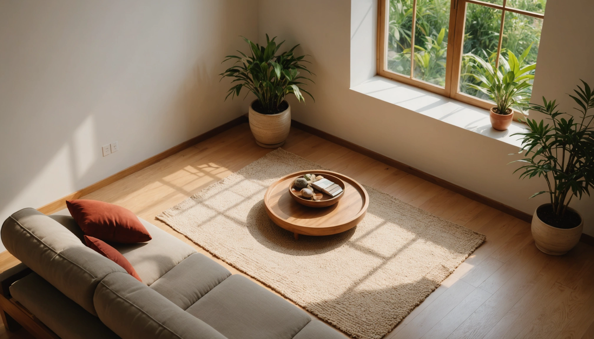 High angle view of a serene corner designated for mindfulness activities