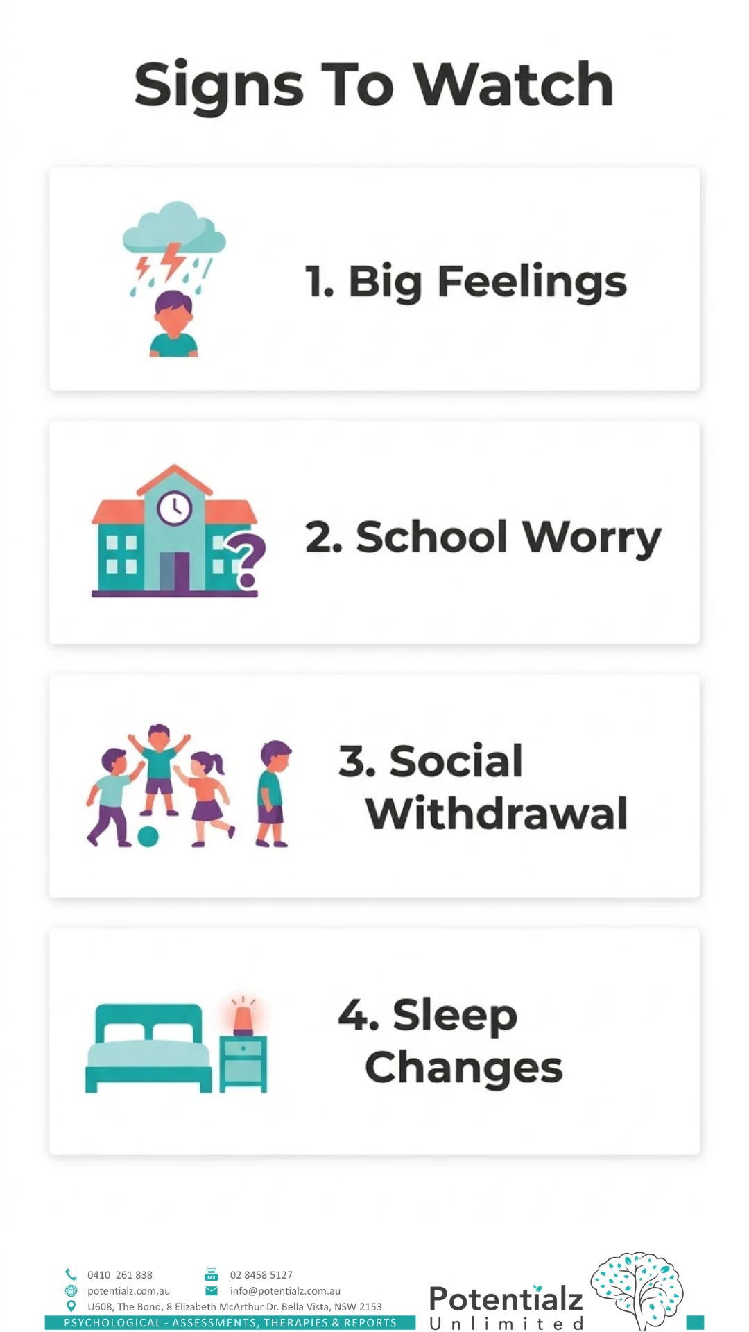 Four signs a child might benefit from therapy — big feelings, school worry, social withdrawal, sleep changes