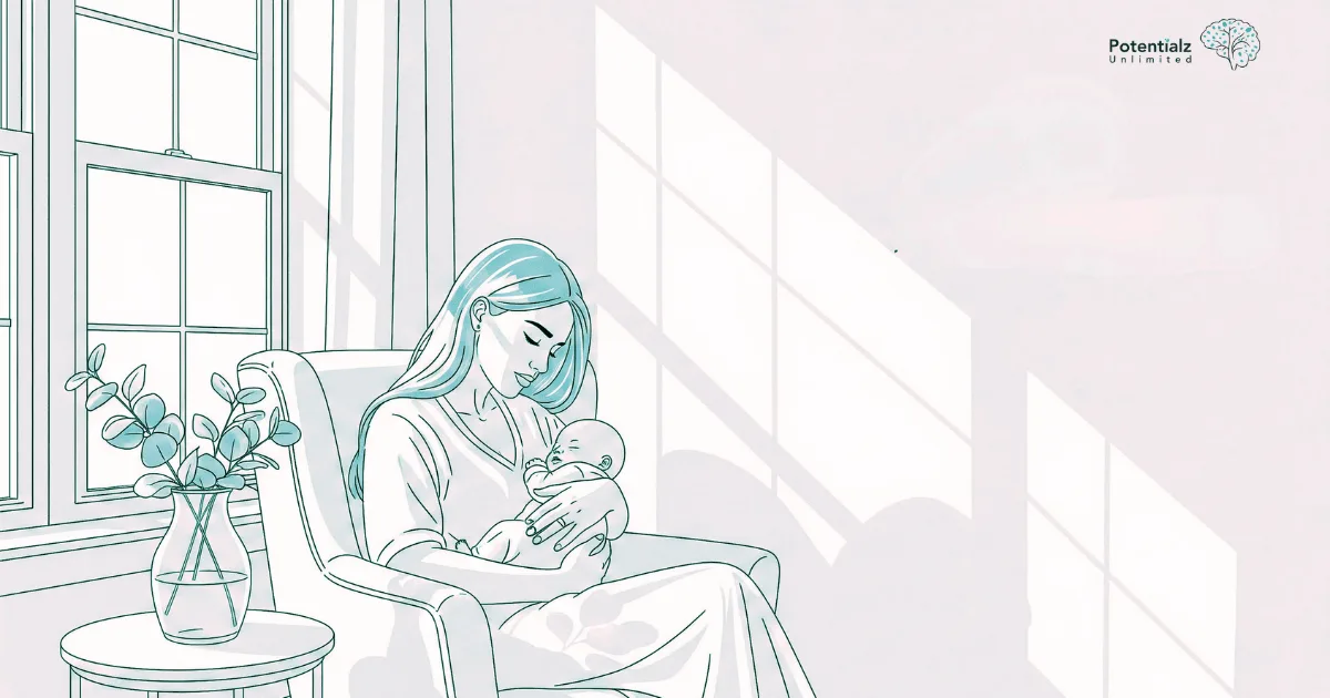 A newborn baby in mother's arms while sleeping