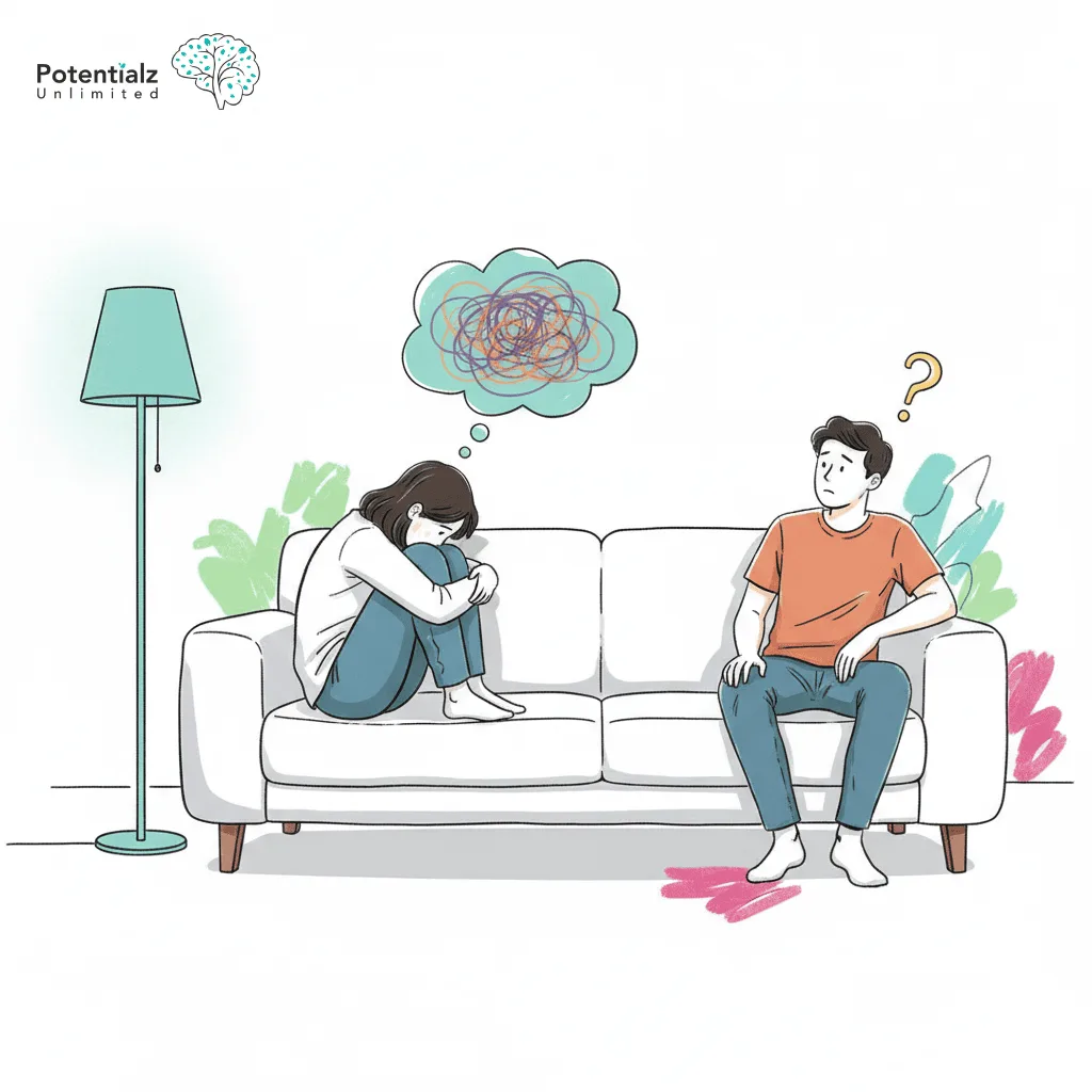 Navigating Relationship OCD: A woman struggles with anxiety as her partner tries to understand her inner turmoil.