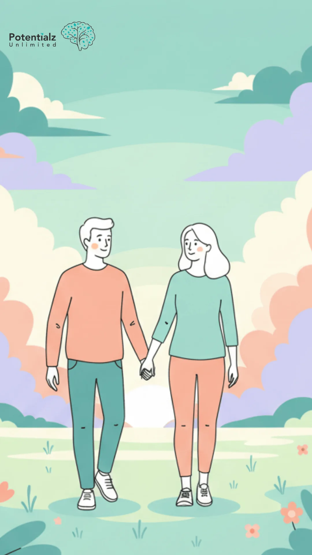 A couple walks hand in hand through a serene landscape, symbolizing hope and recovery in their journey overcoming relationship OCD.