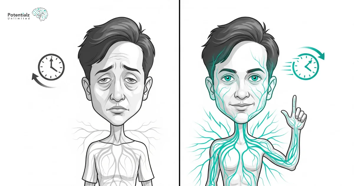Creative illustration showing the impact of vagus nerve on energy levels