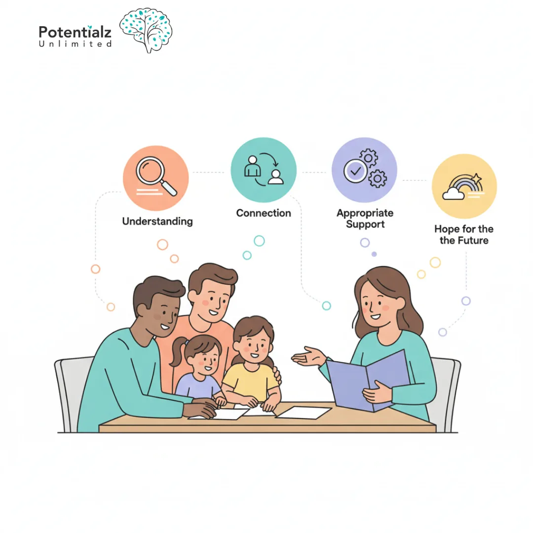 Supportive family meeting about autism diagnosis and treatment planning