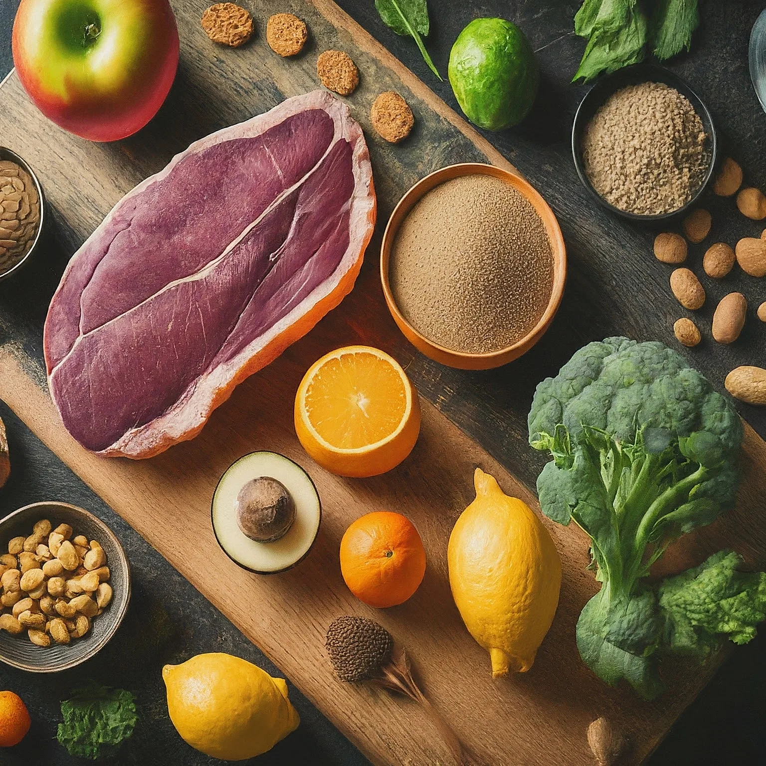 Quality Foods that support dopamine production. AI Generated.