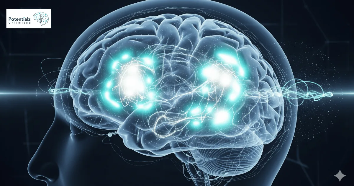 Neuroscience visualization illustrating areas of brain activation during EMDR therapy, highlighting the dynamic neural pathways involved.