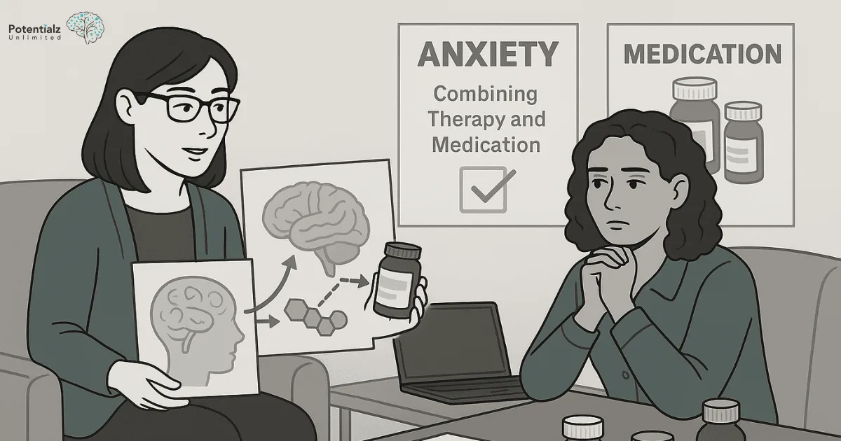 A psychiatrist explaining to an anxiety patient how medications work