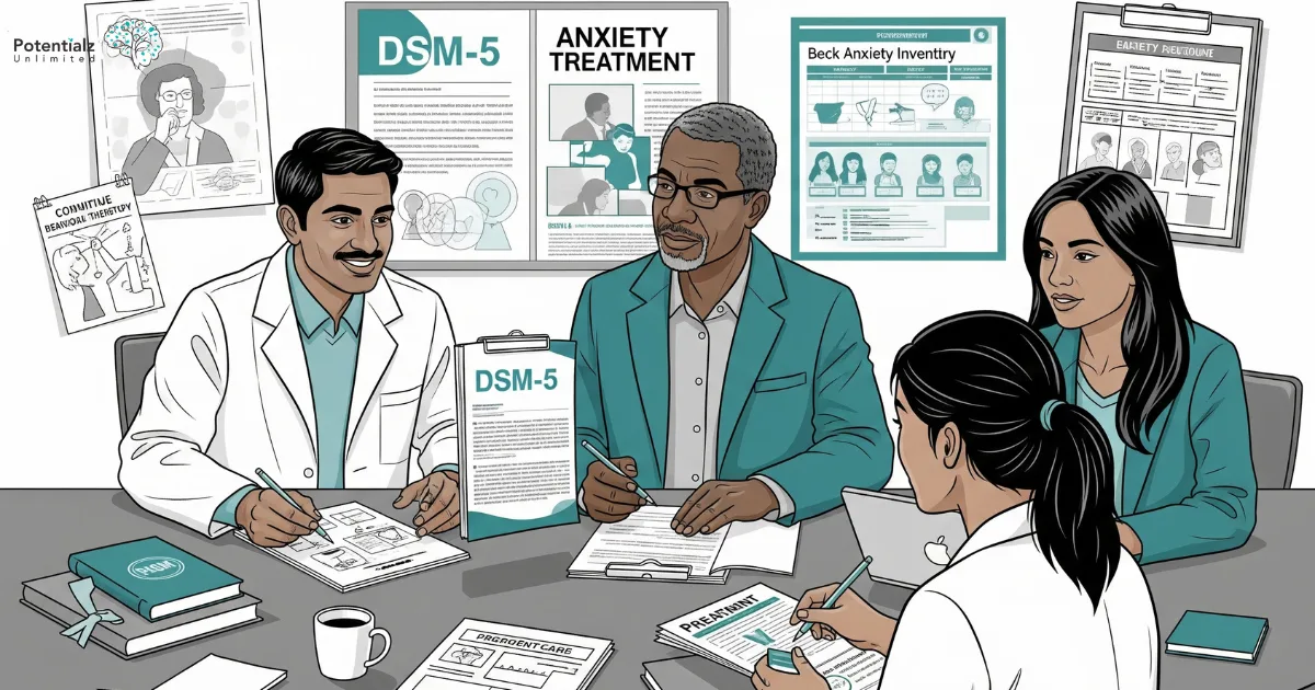 Psychologists Discussing Anxiety Treatment Plans in a Peer Group Session