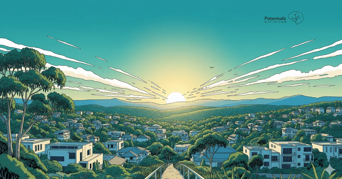 The sunrise casts a hopeful light across the suburban landscape, a sign for  new beginnings and inspiring change.